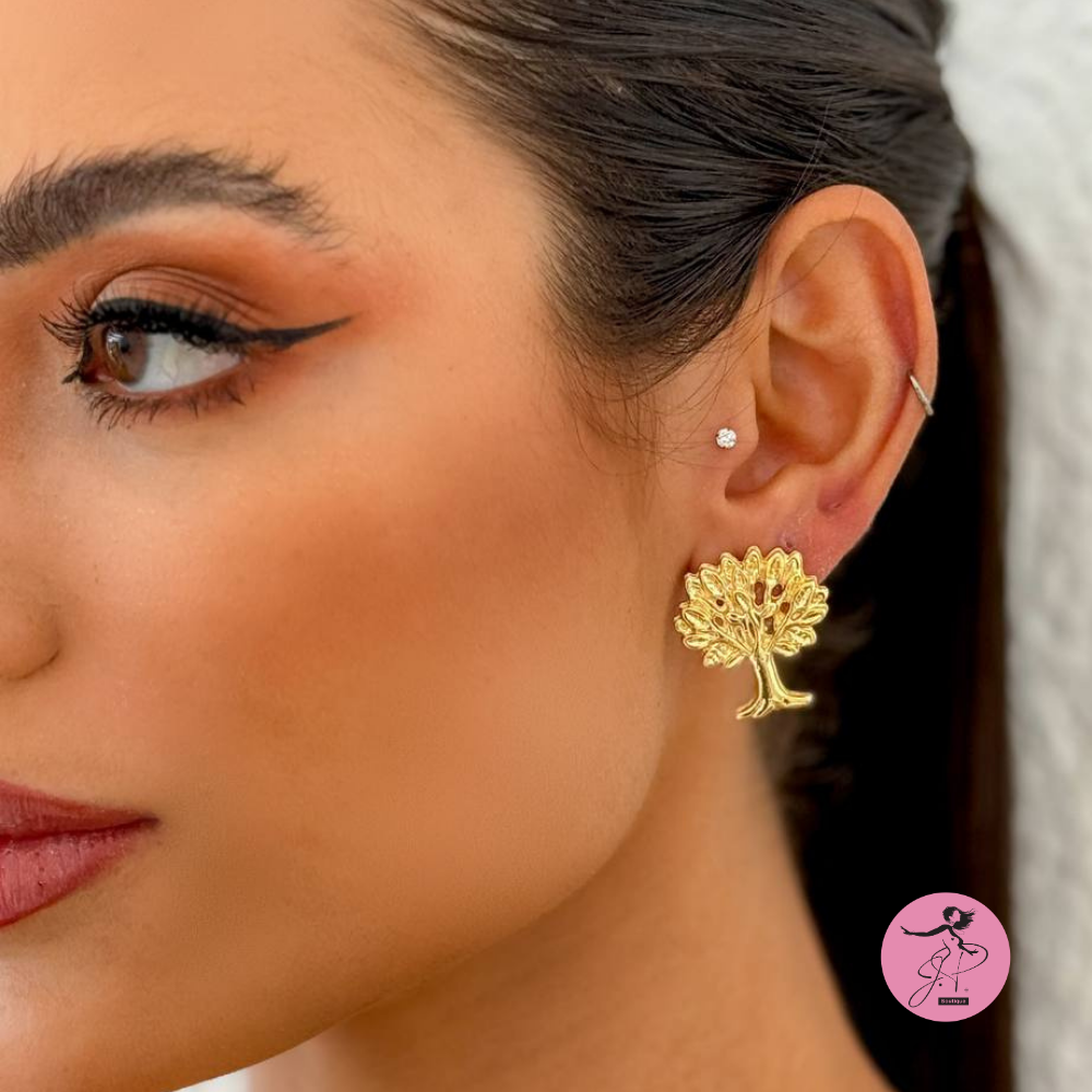 Brinco arvore folheado a ouro 18k
