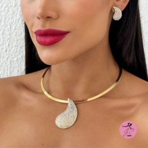 Conjunto Folheado a  Ouro 18K -Strass