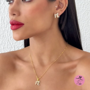 Conjunto Fé com Zirconias folheado a Ouro