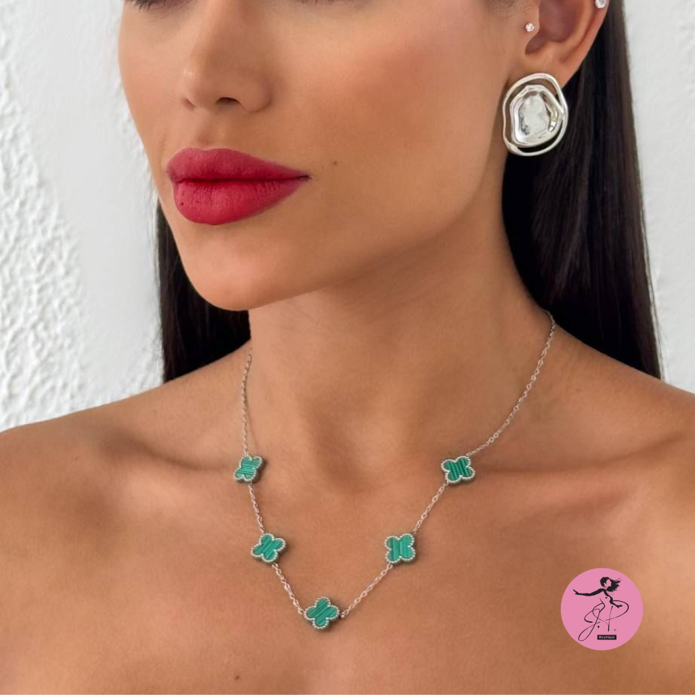 Colar Inspiração Virginia Folheado a Prata ( verde)